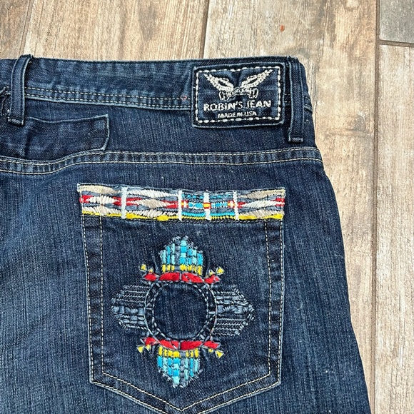 Men’s Robin’s Jeans Size 40 Dark Wash Straight Leg Rivet Wings Multicolor Stitch - Picture 4 of 8